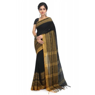 WoodenTant Women’s Pure Cotton Begampuri Saree In Black