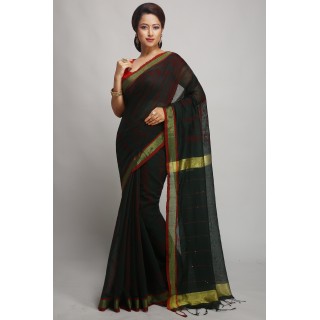 WoodenTant Women's Cotton silk Sequin with Shibhory Print saree_(Dark Green)
