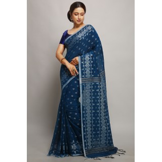 Woodentant women's woven pure cotton khadi saree with blouse pieces (Aqua Blue )