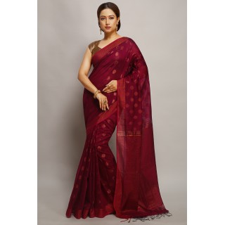 WoodenTant Women's banarasi Cotton silk Handloom Saree with pure copper zari solid border_ (Purple)
