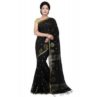 WoodenTant Cotton Silk Zari Saree In Black
