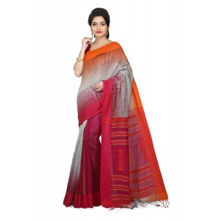 WoodenTant Women’s Ikkat Cotton Silk Saree In Multicolor with Cotton Thread work
