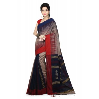 WoodenTant Women’s Ikkat Cotton Silk Saree In Multicolor with Cotton Thread work