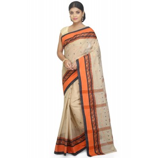 WoodenTant Women's Pure Cotton Tant Saree In Beige without blouse piece