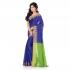 WoodenTant Handloom Cotton Silk Saree In Royal Blue And Green with Temple Border and Pure Zari Buti Work.