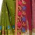 WoodenTant Women's Handloom Cotton Silk Saree In Green With Zari Border.